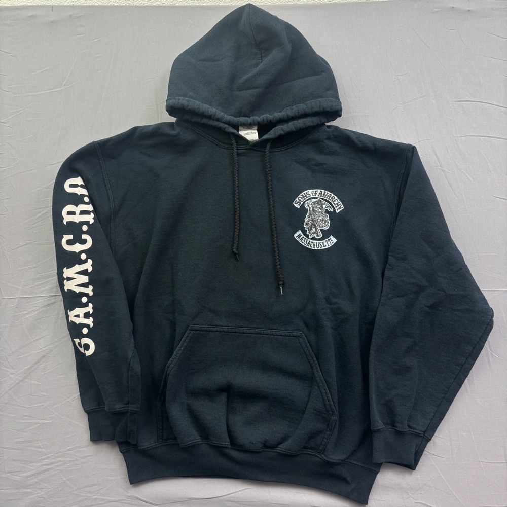 Sons of Anarchy Massachusetts SAMCRO Black Graphic Hoodie Mens M Gildan Biker